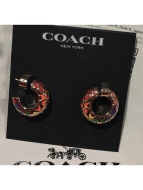 Coach Signature Enamel Huggie Hoop Earrings
